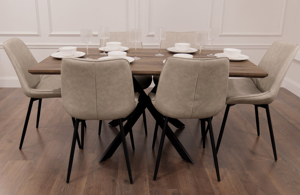 Epsom Dark Oak 1.6m + 6 Tilly Chairs Taupe PU