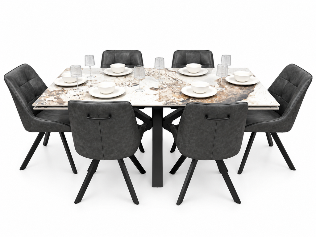 Sorrento Extending Sintered Stone Dining Table & Pedro Charcoal  Chairs