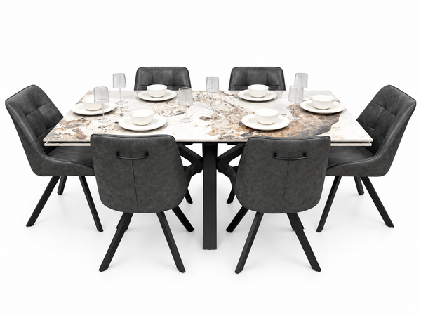 Sorrento Extending Sintered Stone Dining Table & Pedro Charcoal  Chairs