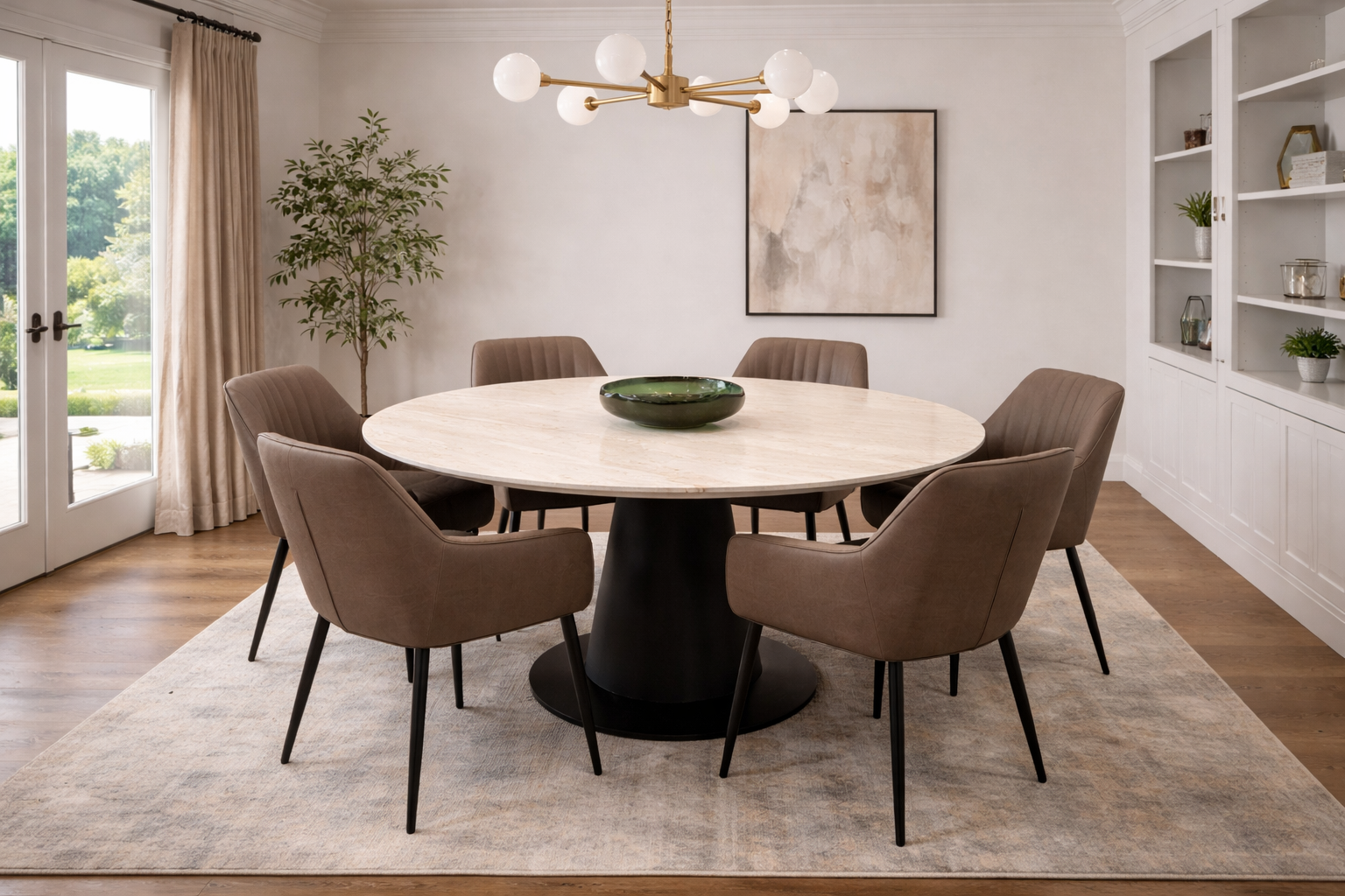 Como Swivel Extension Table + 6 EZ Brown PU Chairs