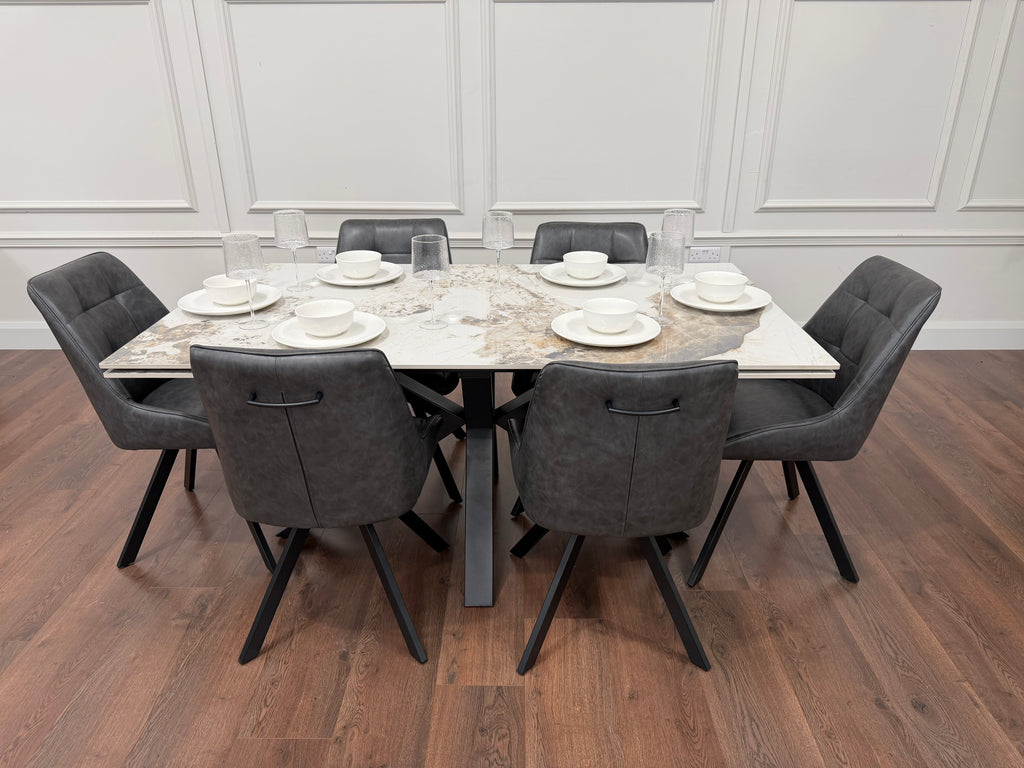 Sorrento Extending Sintered Stone Dining Table & Pedro Charcoal  Chairs