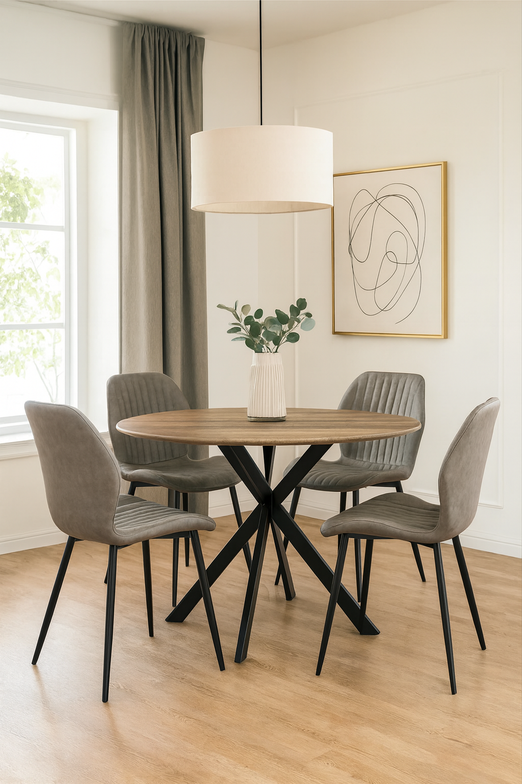 Epsom Rustic Oak 1.2m + 4 Lyra Grey PU