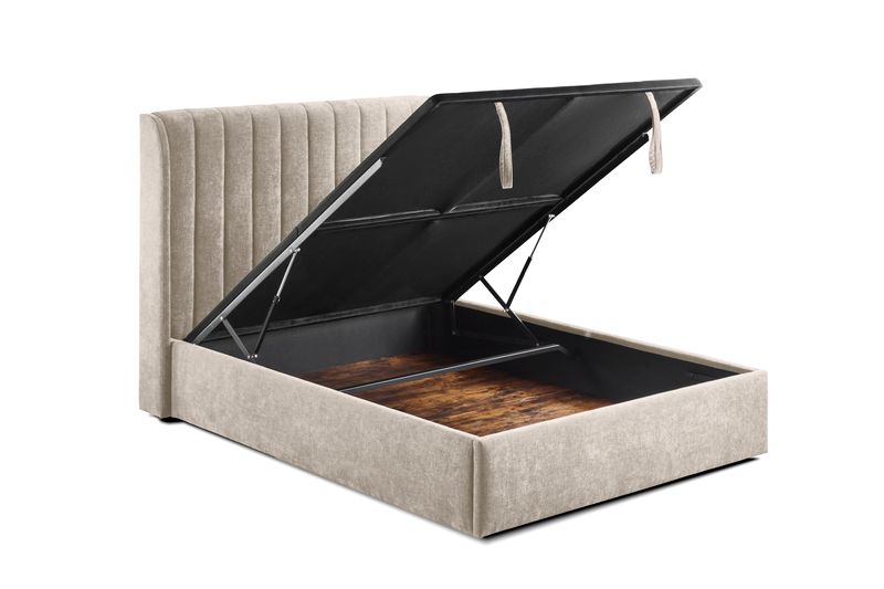 Fran Gas Lift  Double Bed Frame   - Biege Fabric
