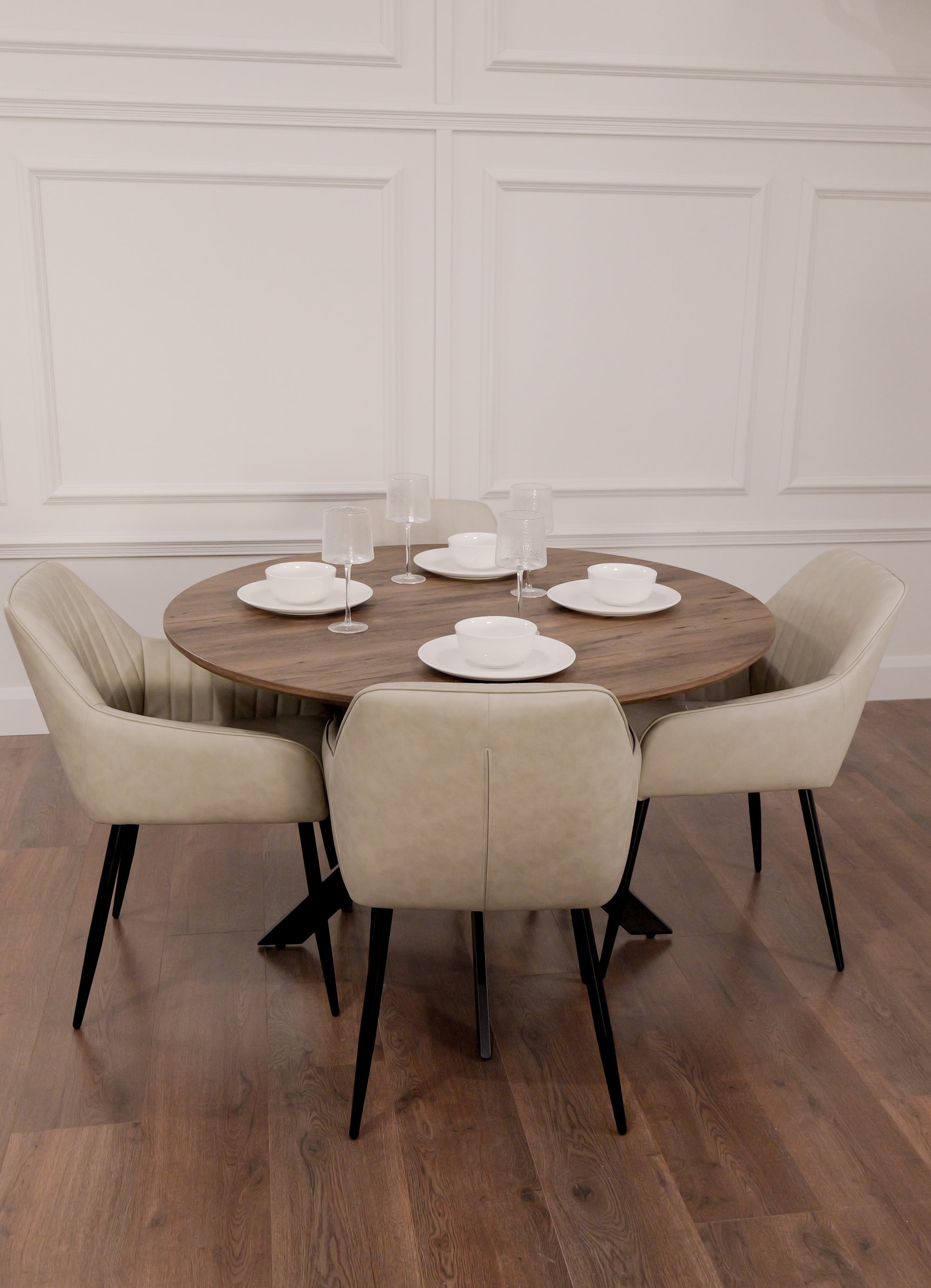 Epsom Dark Oak 1.2m + 4 EZ Taupe PU Chairs