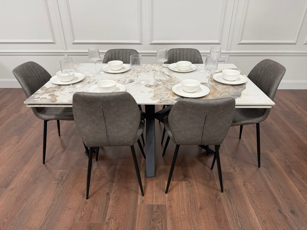 Sorrento Extending Sintered Stone Dining Set + 6 Lyra Grey Chairs