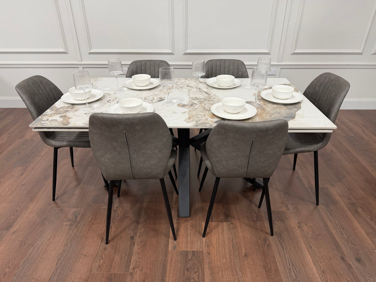 Sorrento Extending Sintered Stone Dining Set + 6 Lyra Grey Chairs