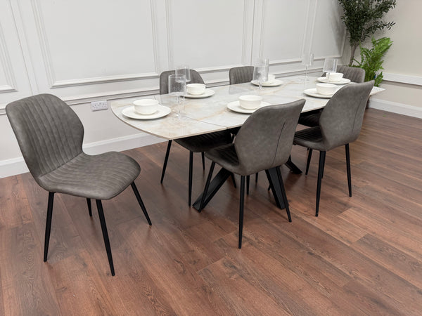 Positano Extending Sintered Stone Dining Set + 6 Lyra Grey PU Chairs