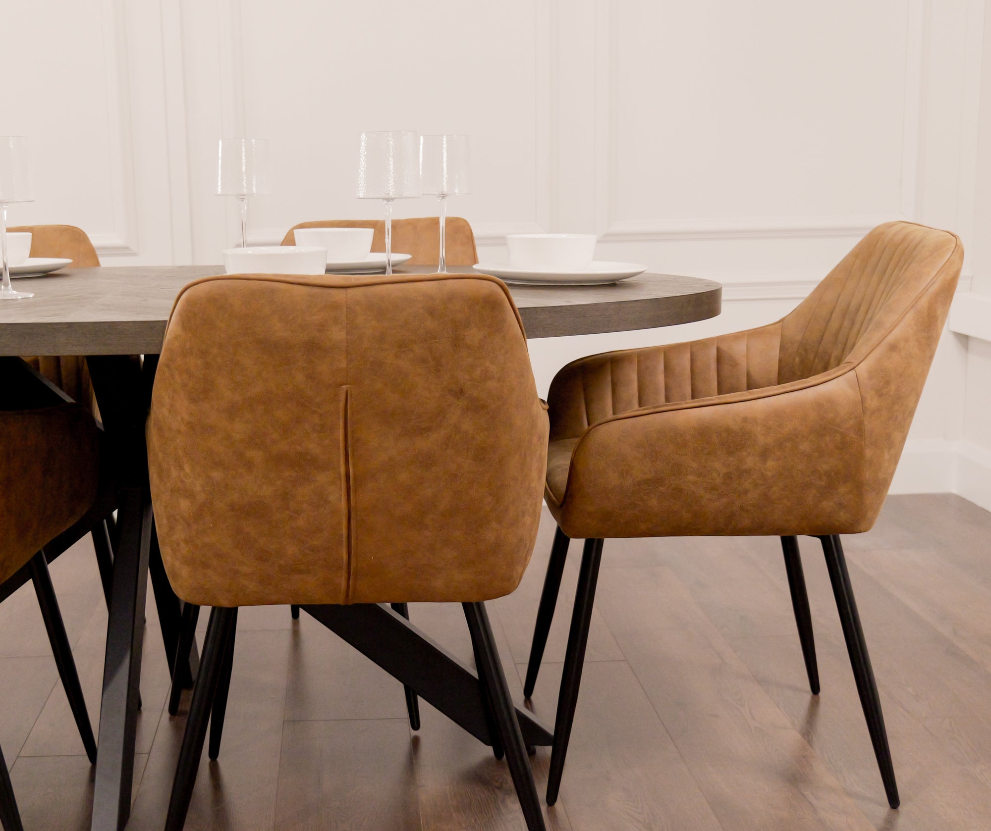Samara 1.8m Oval Table + 6 EZ Tan Suede Chairs