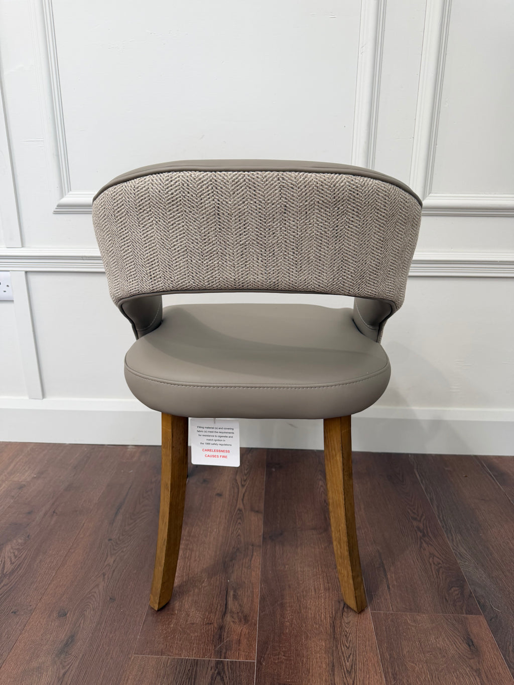Willow Dining Chair - Herringbone  Fabric/ Taupe Leagher