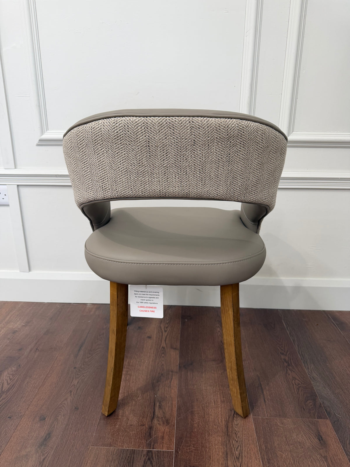 Willow Dining Chair - Herringbone  Fabric/ Taupe Leagher