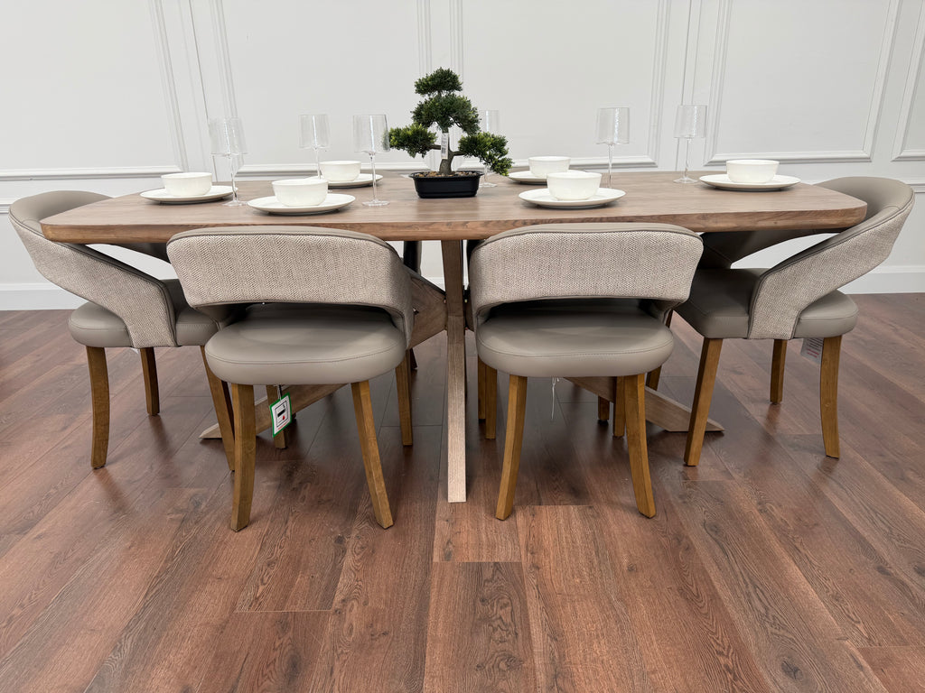 Ashley 2.1m Solid Oak Dining Set with 6 Willow Taupe Chairs