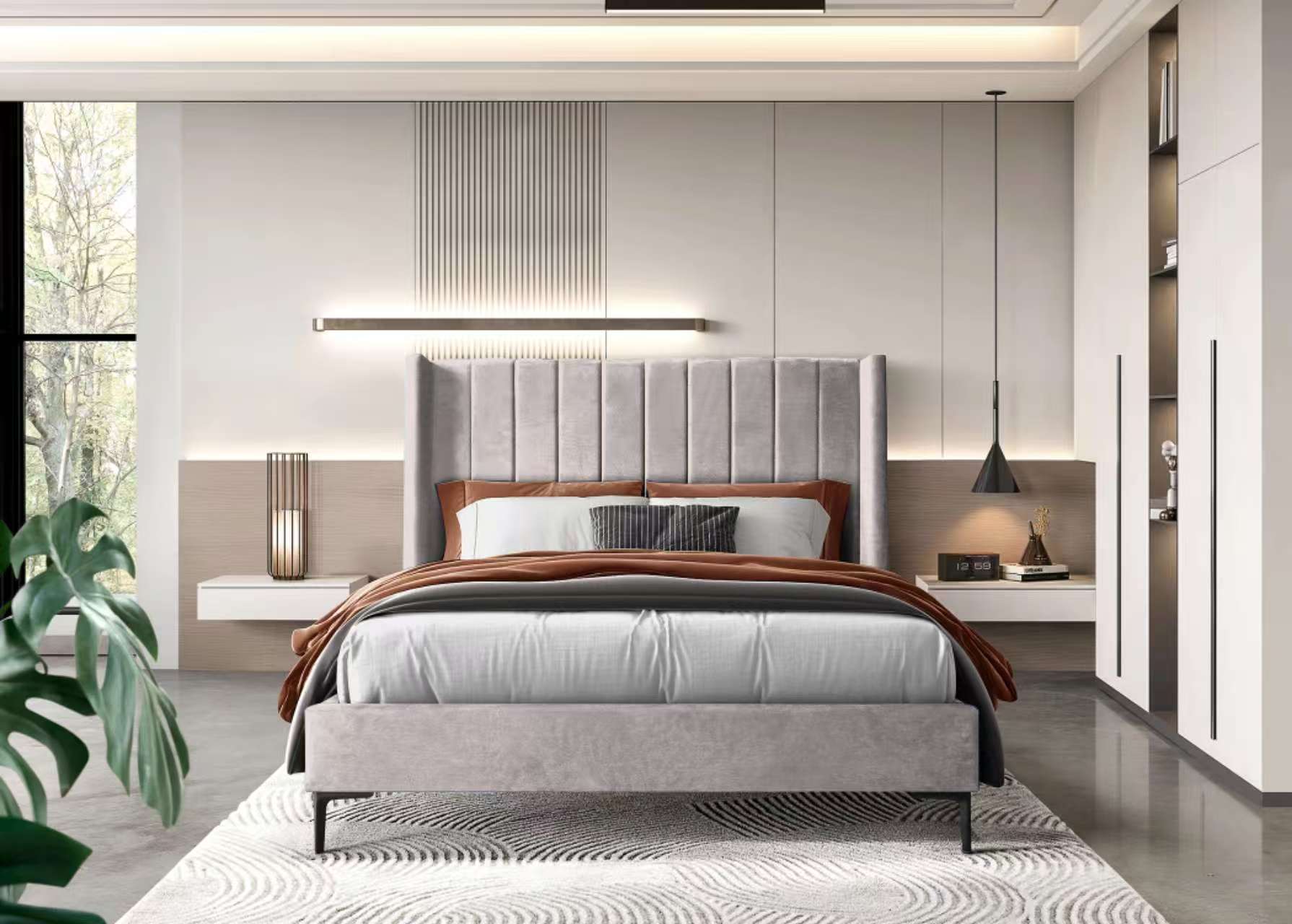 Anna  Bed Double - Champagne Fabric