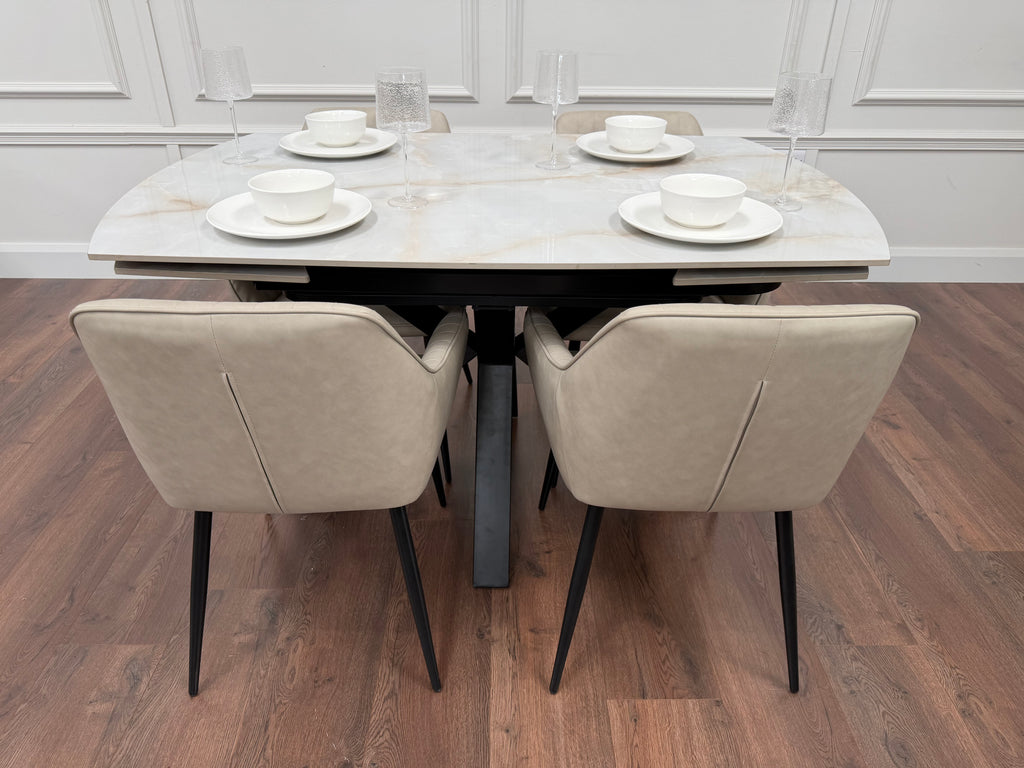 Positano Extending Sintered Stone Dining Set + 6 EZ Taupe PU Chairs