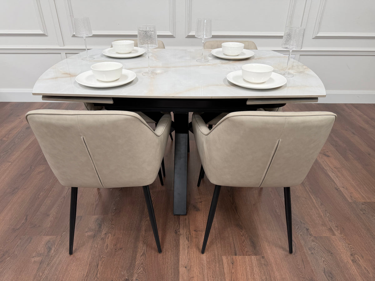 Positano Extending Sintered Stone Dining Set + 6 EZ Taupe PU Chairs