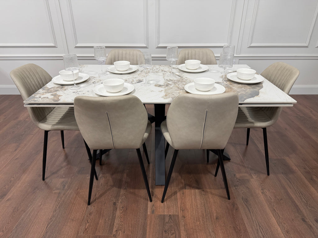 Sorrento Extending Sintered Stone Dining Set + 6 Lyra Taupe Chairs