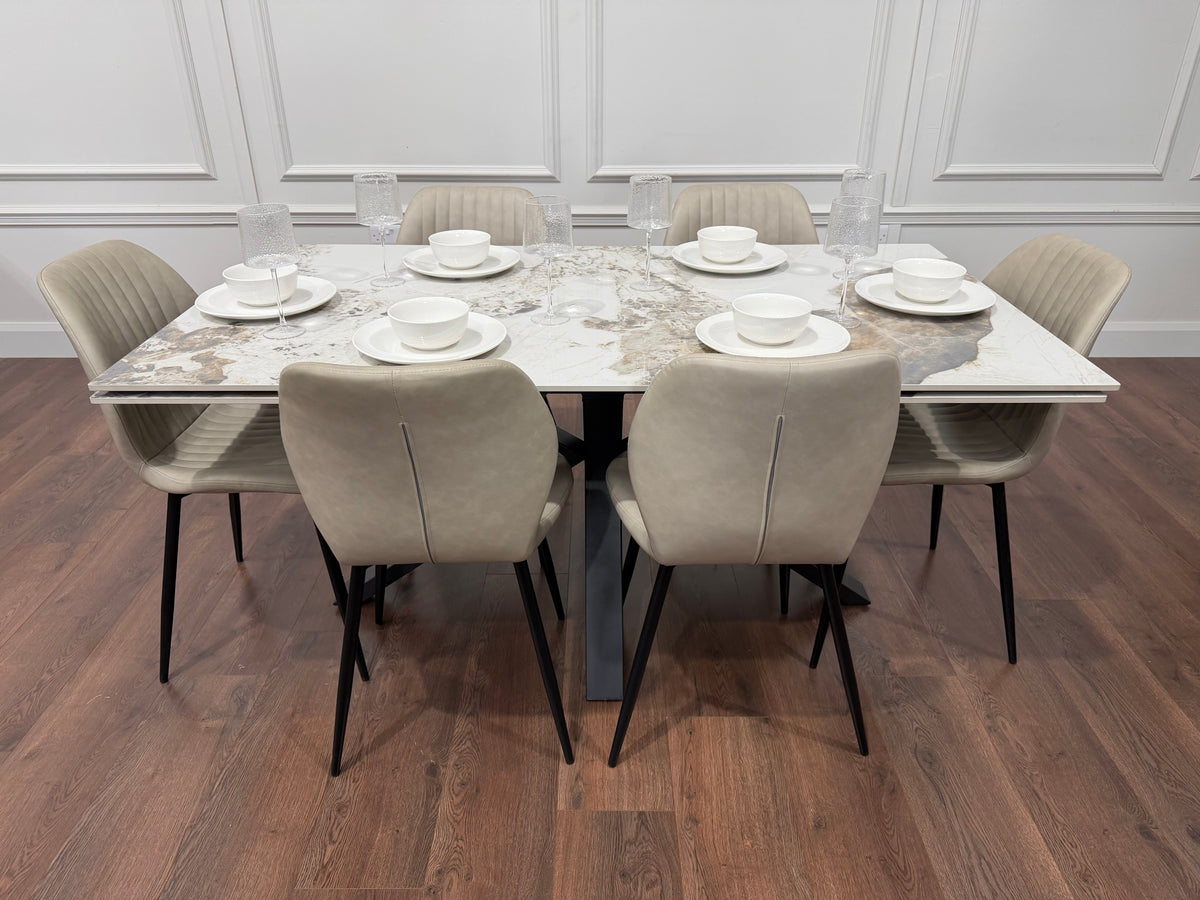Sorrento Extending Sintered Stone Dining Set + 6 Lyra Taupe Chairs