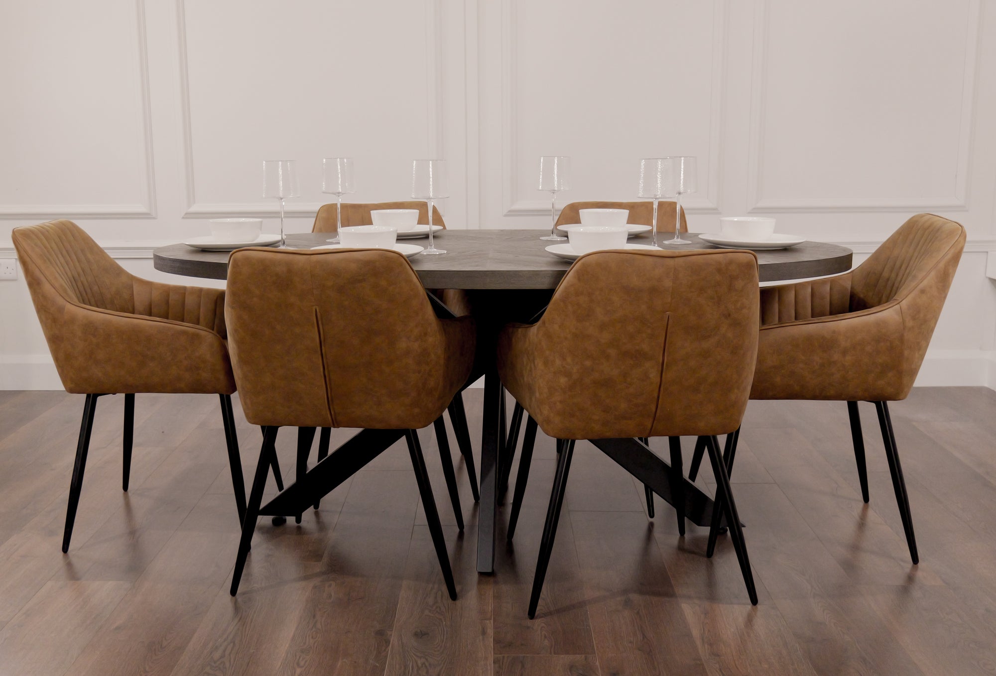 Samara 1.8m Oval Table + 6 EZ Tan Suede Chairs