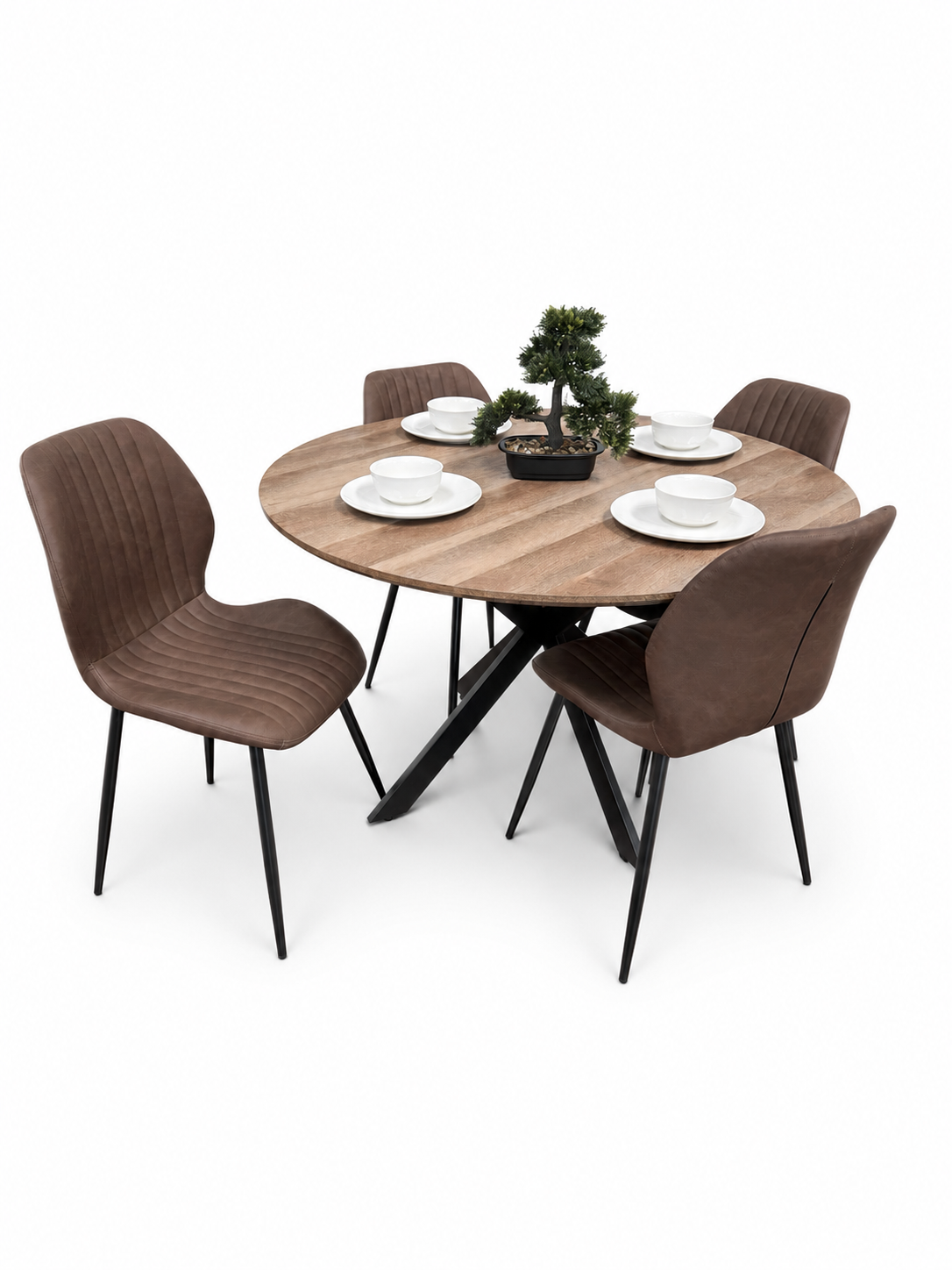 Epsom Rustic Oak 1.2m + 4 Lyra Brown PU