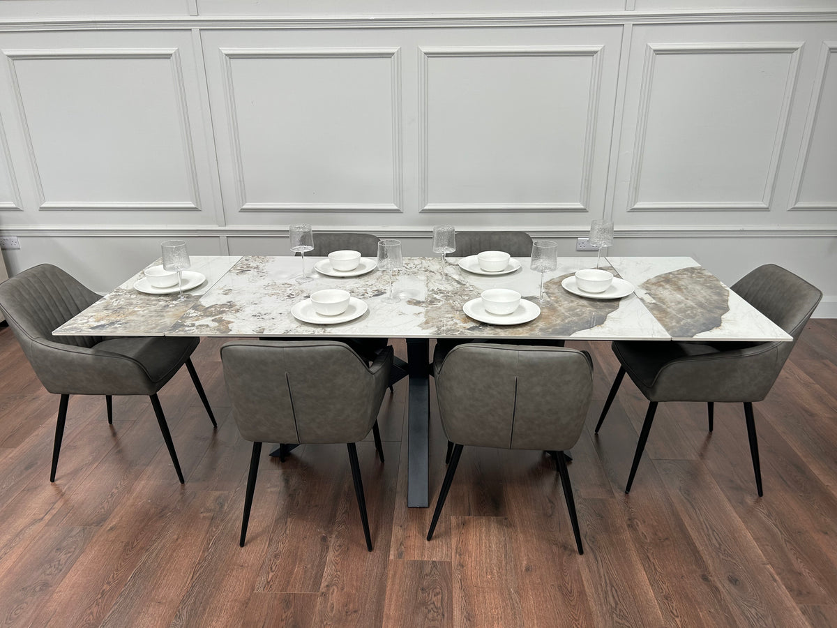 Sorrento Extending Sintered Stone Dining Set + 6 EZ Grey Chairs