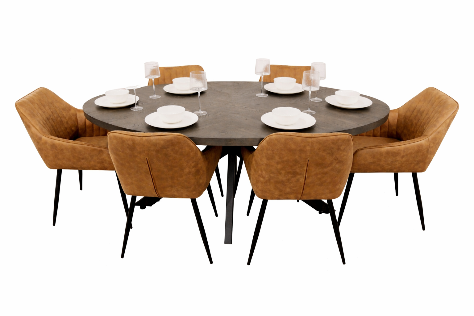 Samara 1.8m Oval Table + 6 EZ Tan Suede Chairs