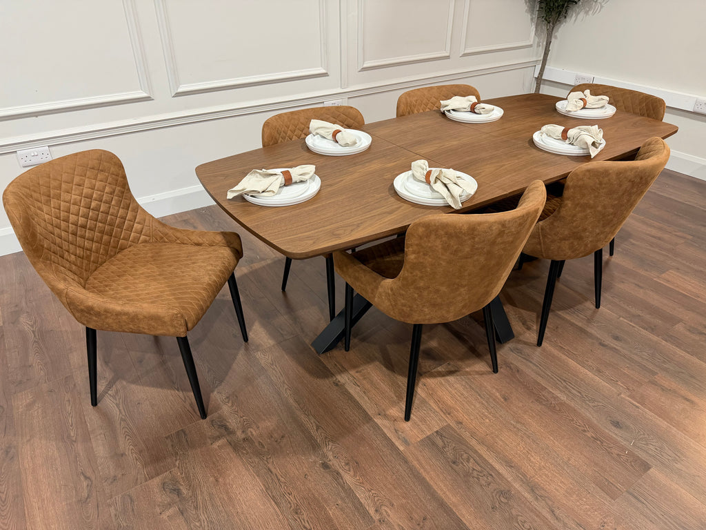 New York walnut extending dining table with 6 Diamond tan suede chairs - photo 2