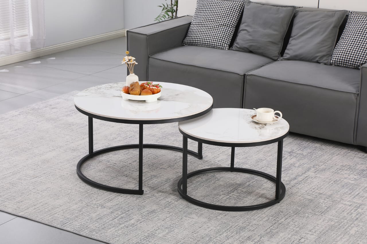 Luca White/Gold Sintered Stone Nest of 2 Coffee Tables