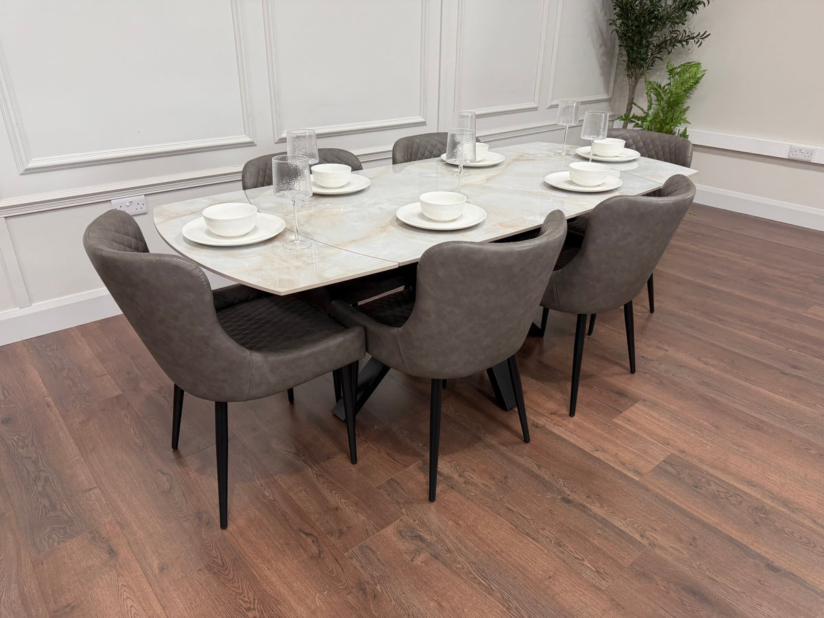 Positano Extending Sintered Stone Dining Set + 6 Diamond Grey PU Chairs