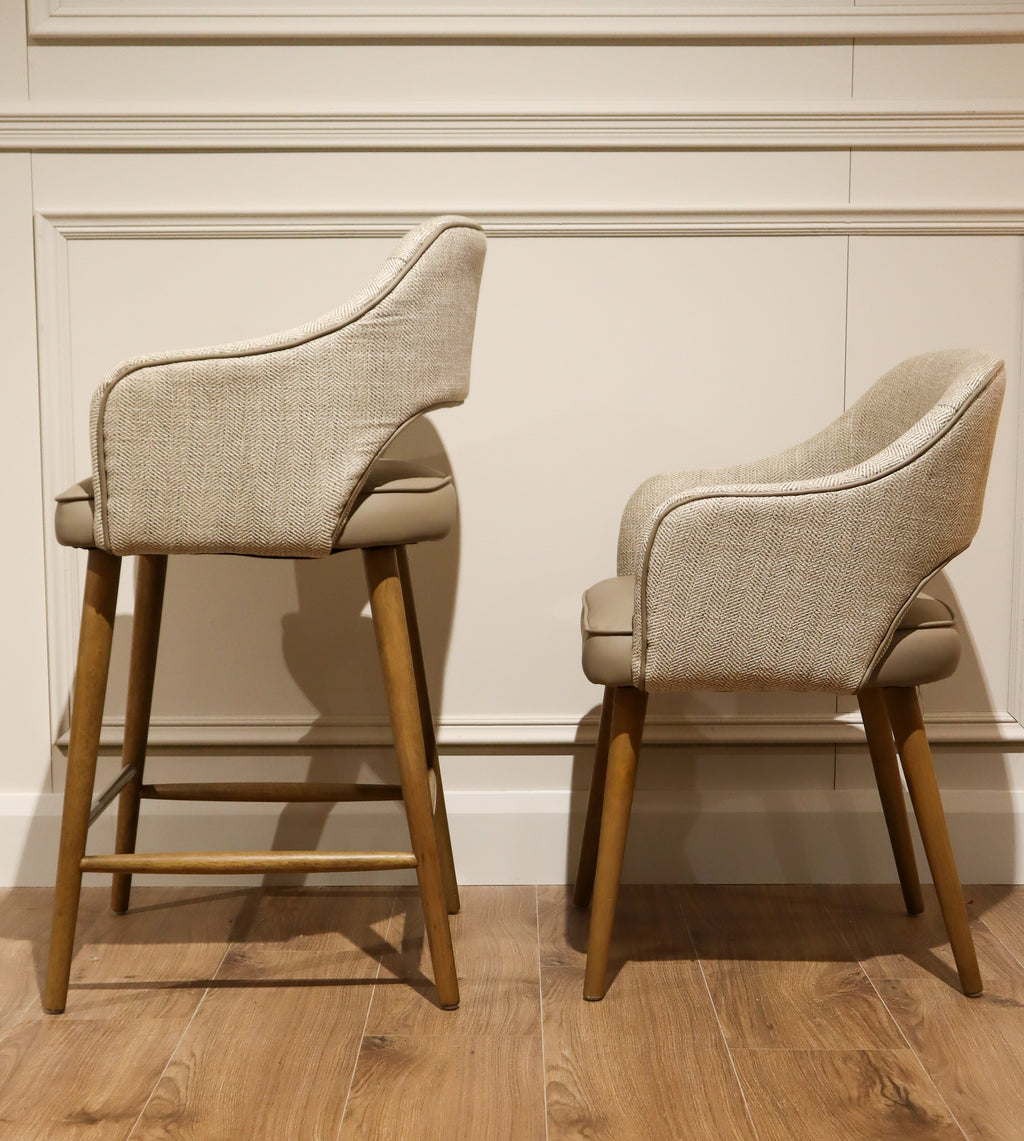Pisa Dining Chair - Taupe Leather / herringbone Fabric