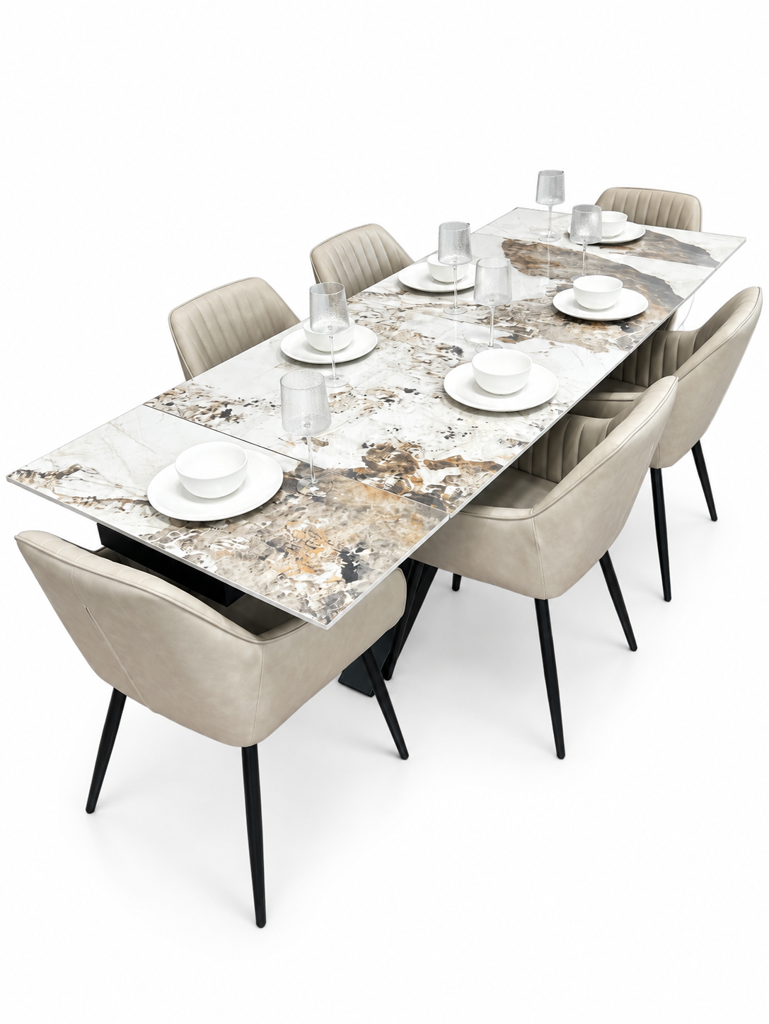 Sorrento Extending Sintered Stone Dining Set + 6 EZ Taupe Chairs