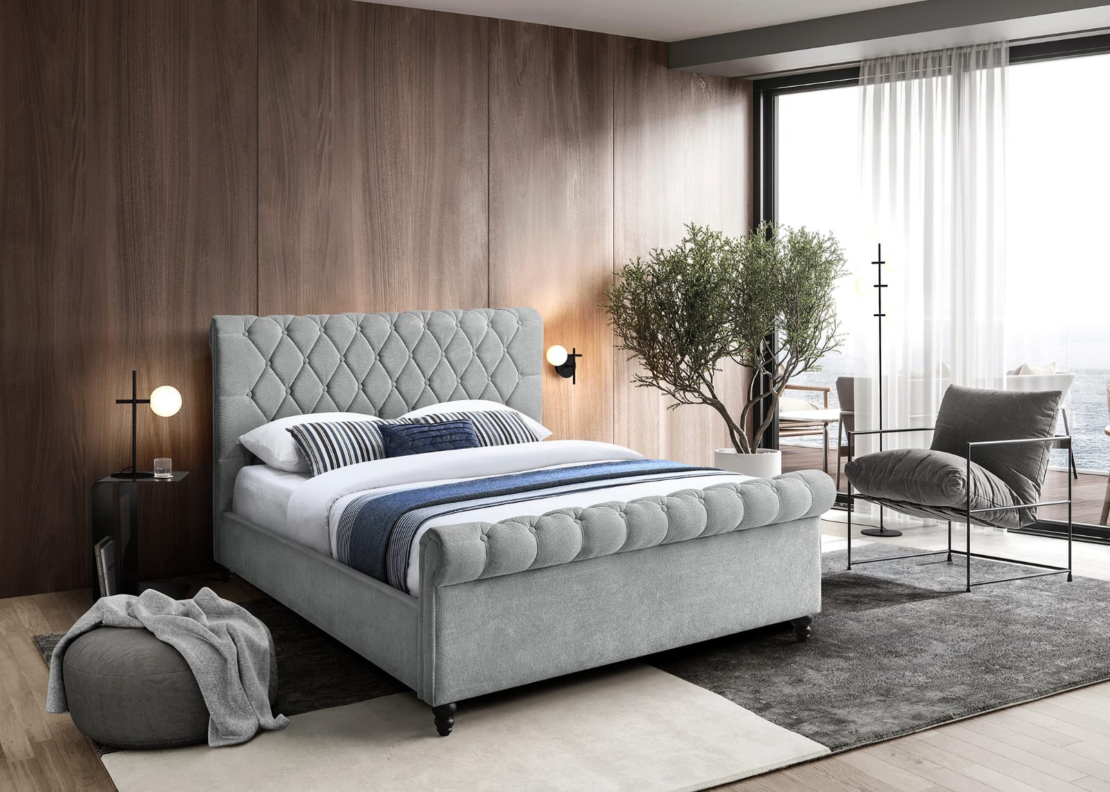 Chesterfield  Bed king - Grey Fabric