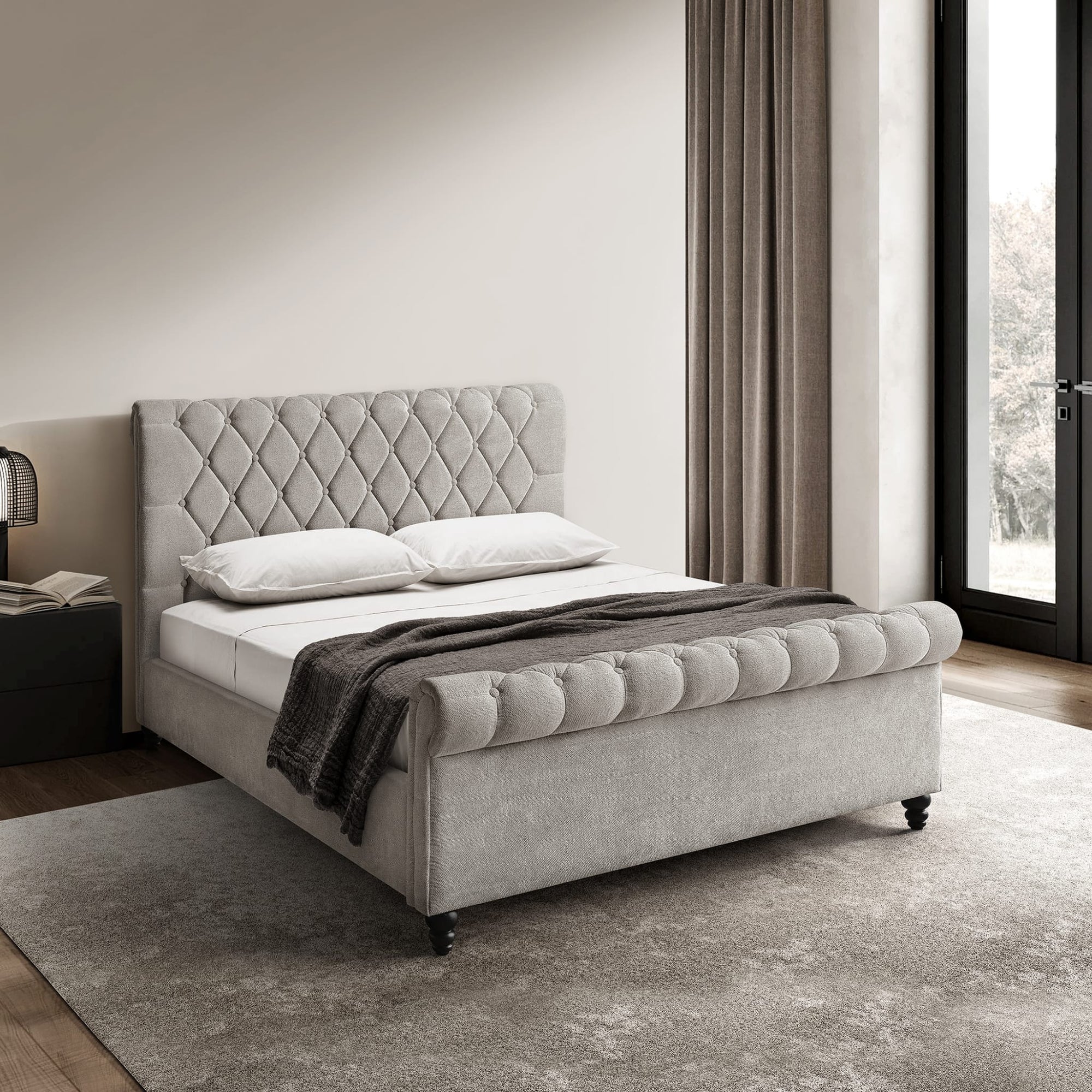 Chesterfield  Bed King - Taupe Fabric