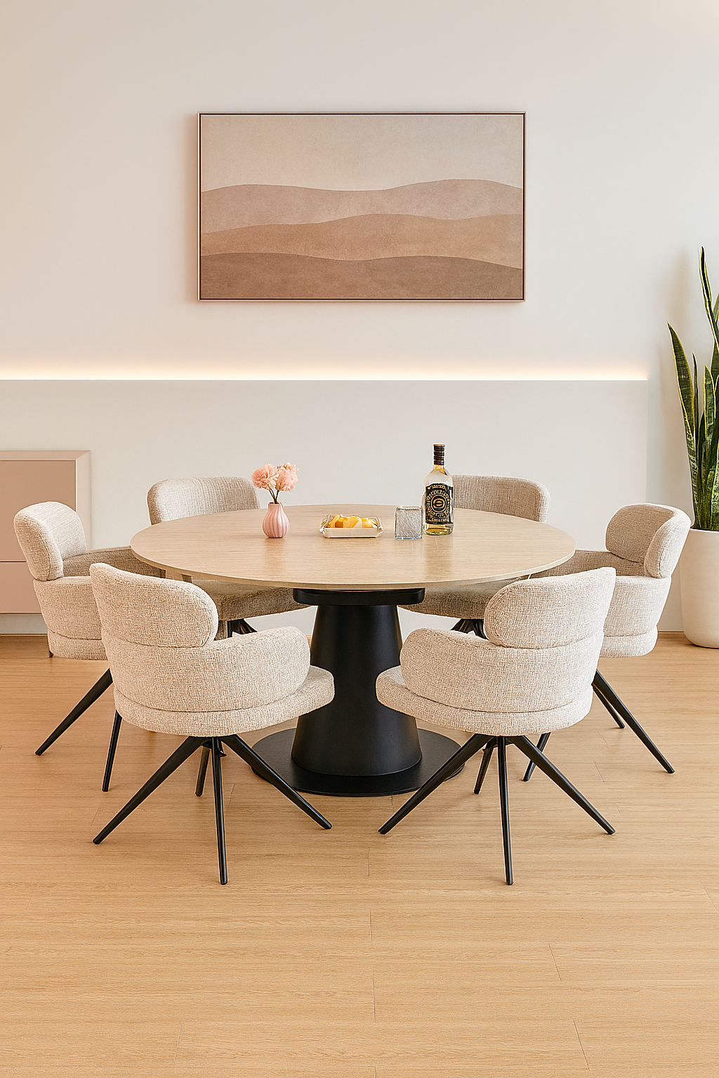 Como Swivel Extension Table + 6 Orbit Chairs