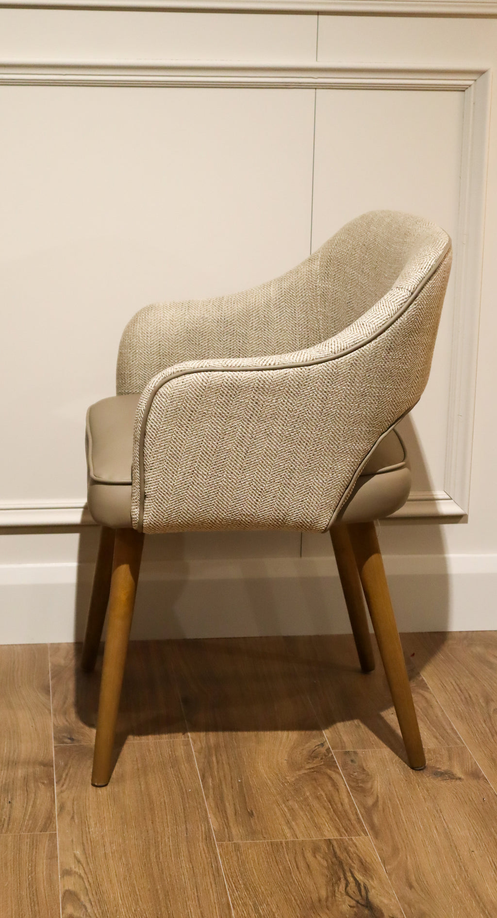 Pisa Dining Chair - Taupe Leather / herringbone Fabric
