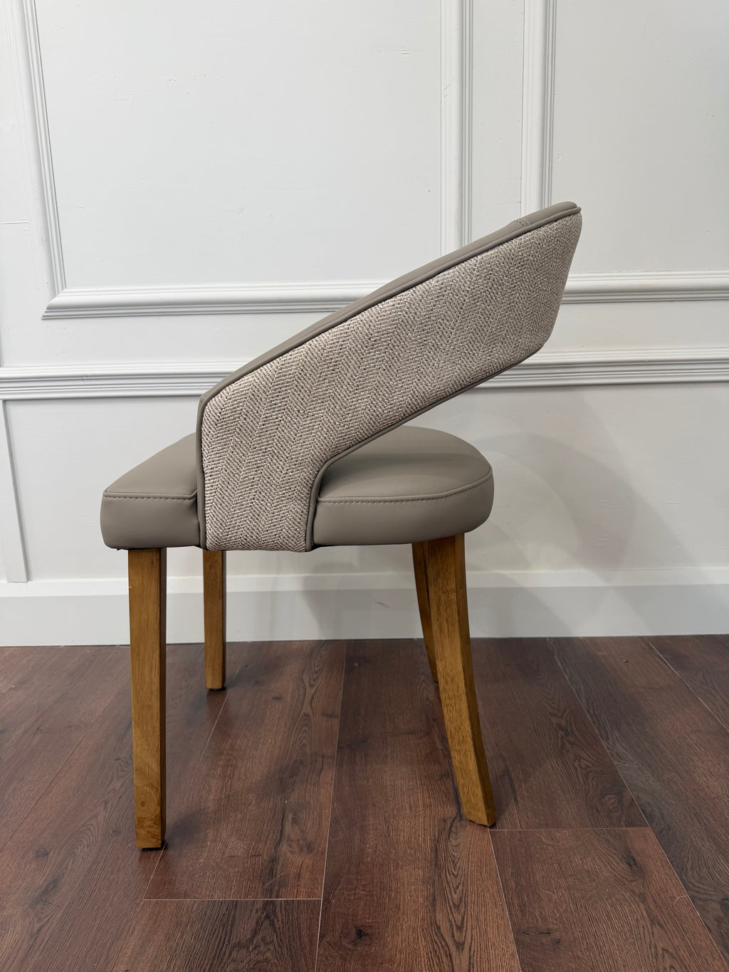 Willow Dining Chair - Herringbone  Fabric/ Taupe Leagher