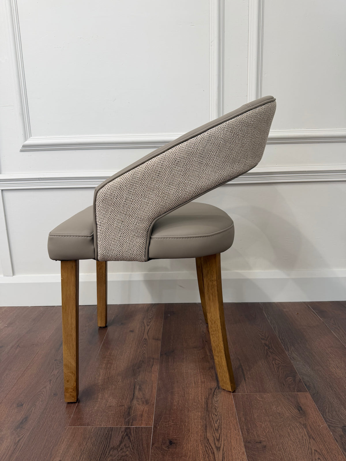 Willow Dining Chair - Herringbone  Fabric/ Taupe Leagher