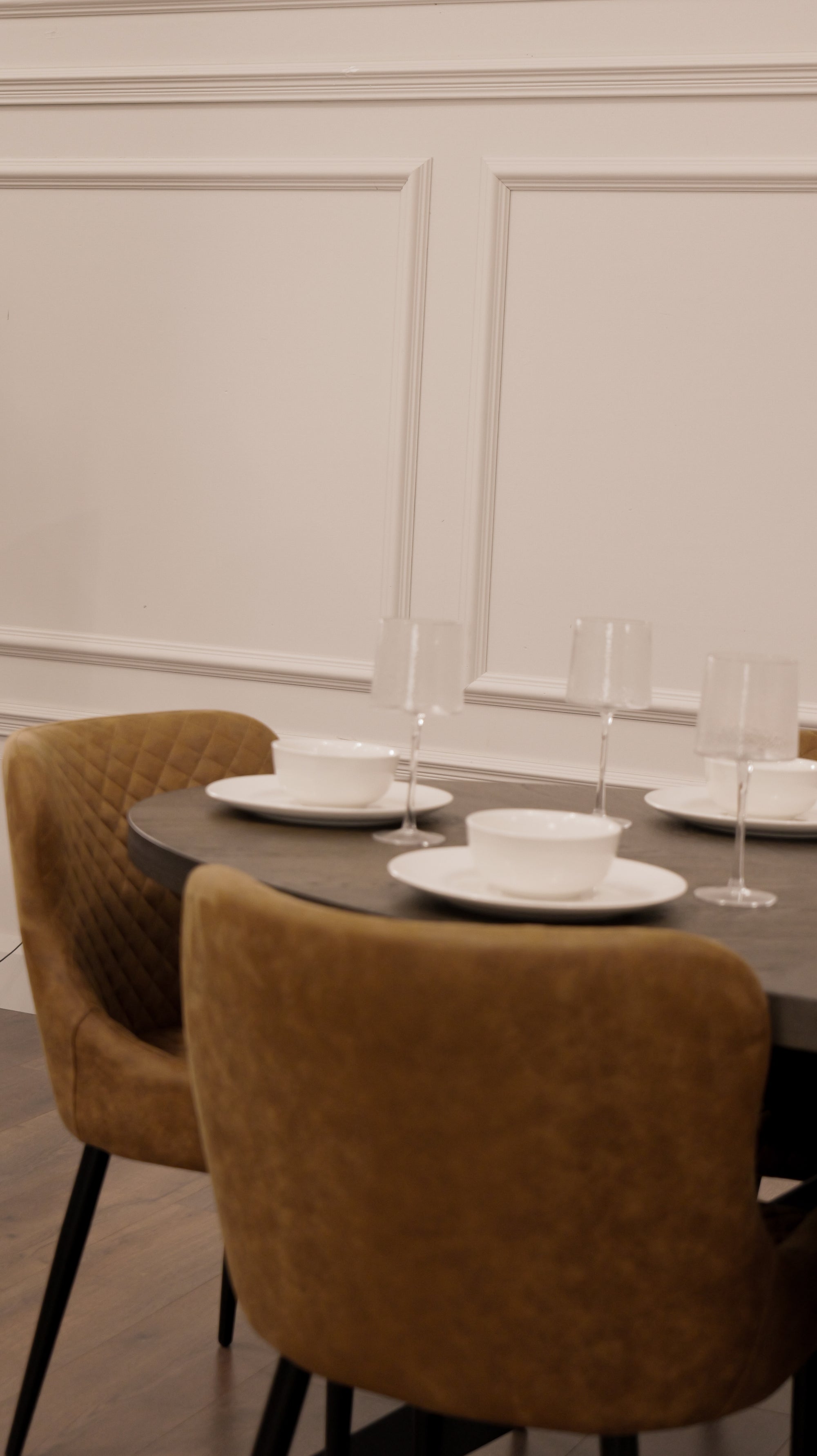 Samara 1.8m Table + 6 Diamond Tan Suede Chairs