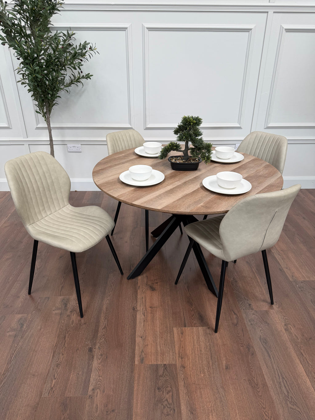Epsom Rustic Oak 1.2m + 4 Lyra Taupe PU