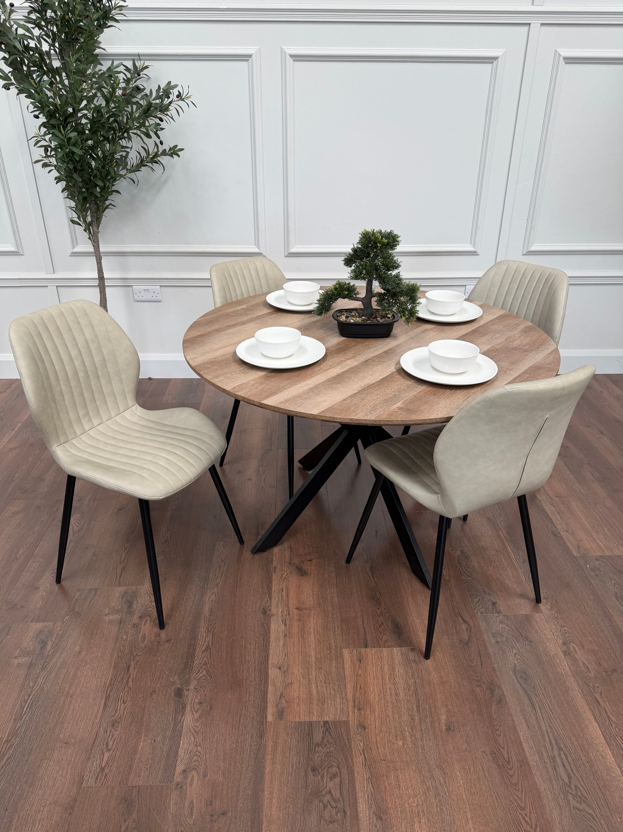 Epsom Rustic Oak 1.2m + 4 Lyra Taupe PU