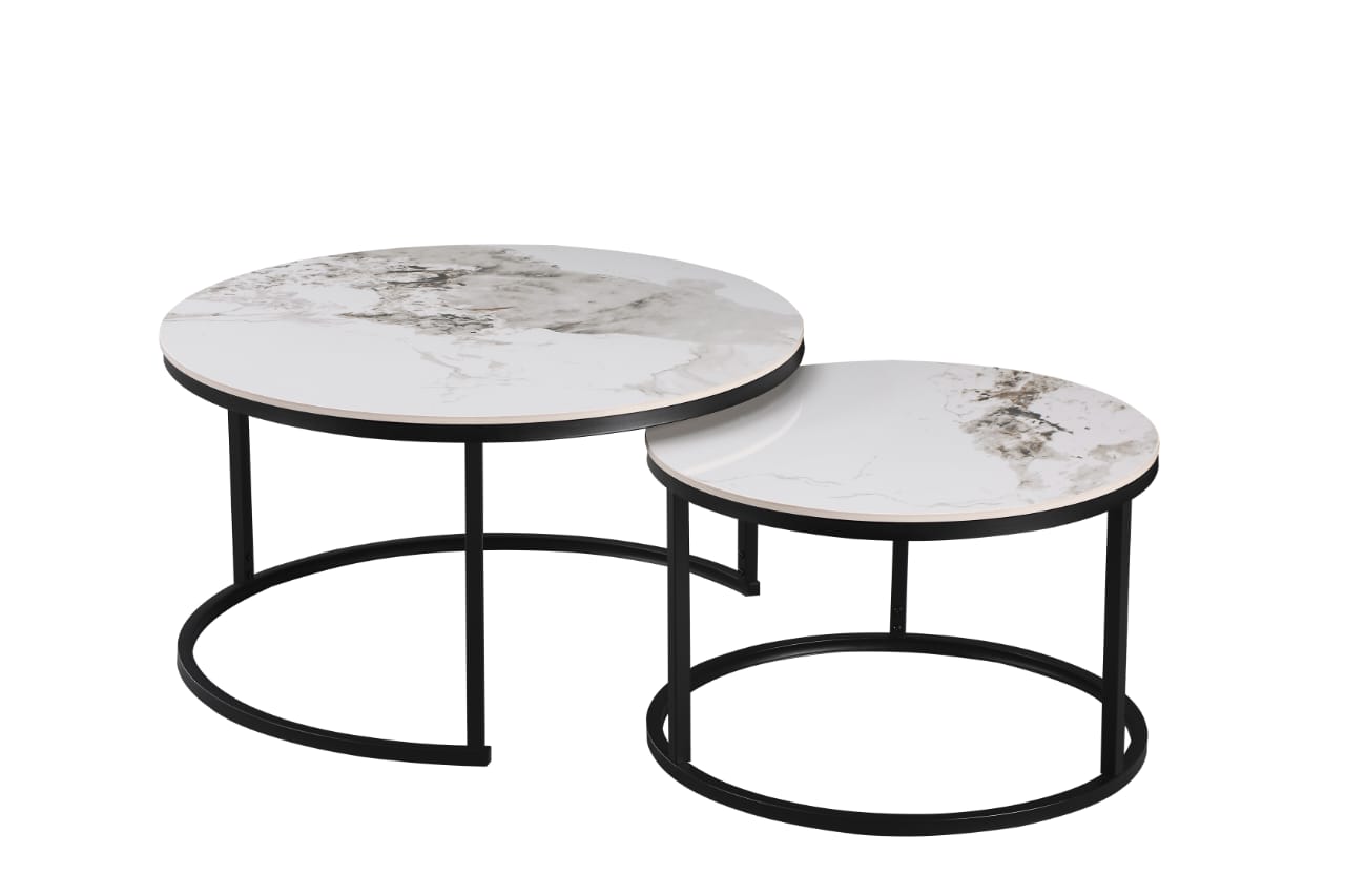 Luca White/Gold Sintered Stone Nest of 2 Coffee Tables