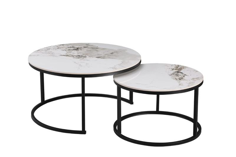 Luca White/Gold Sintered Stone Nest of 2 Coffee Tables