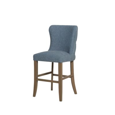 Duke Bar Stool - Blue – Fabric & PU Leather Back