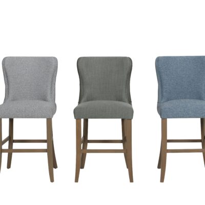 Duke Bar Stool - Blue – Fabric & PU Leather Back