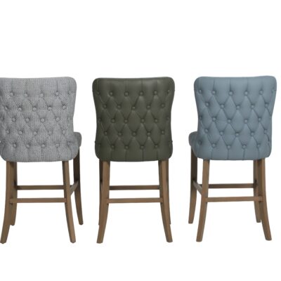 Duke Bar Stool - Blue – Fabric & PU Leather Back