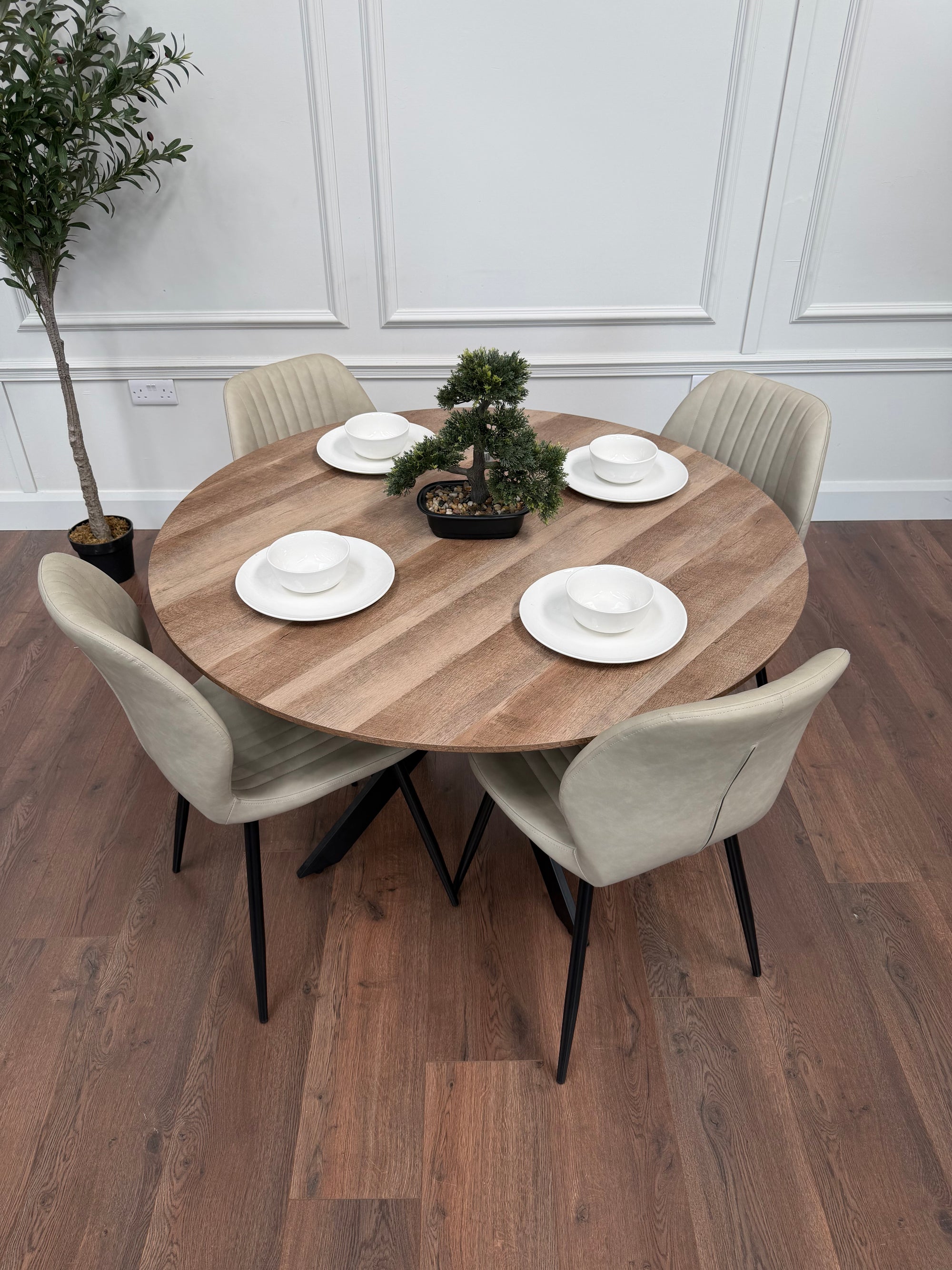 Epsom Rustic Oak 1.2m + 4 Lyra Taupe PU