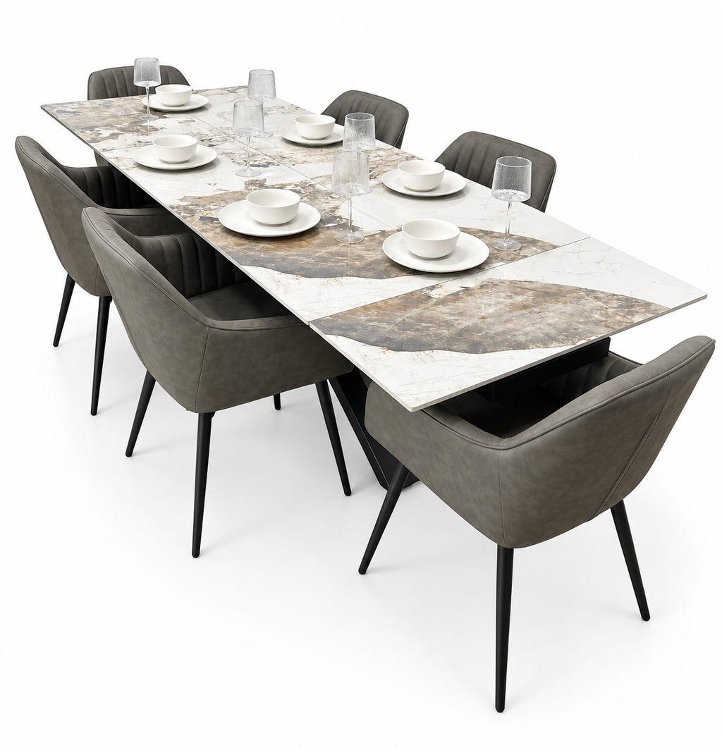 Sorrento Extending Sintered Stone Dining Set + 6 EZ Grey Chairs