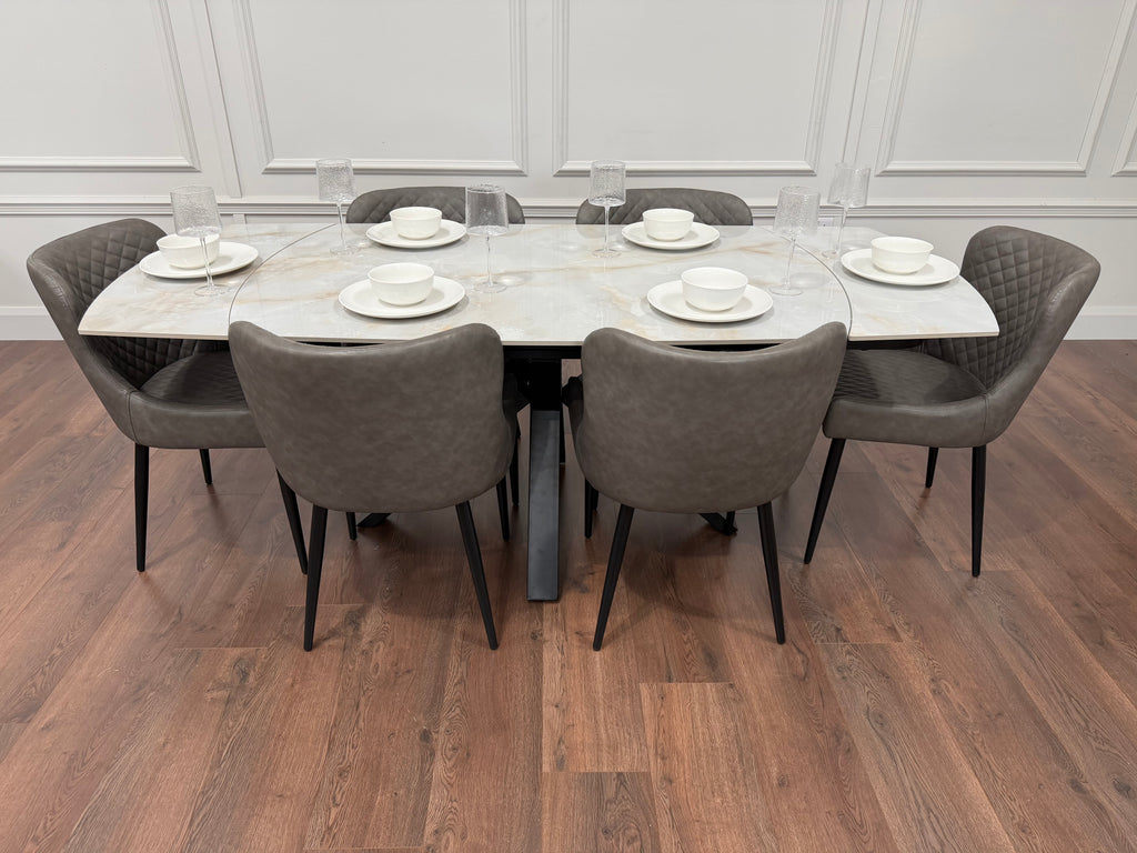 Positano Extending Sintered Stone Dining Set + 6 Diamond Grey PU Chairs