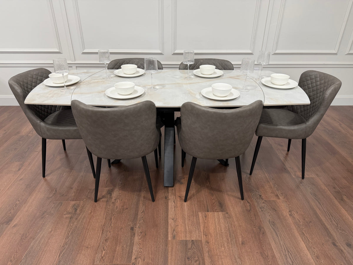 Positano Extending Sintered Stone Dining Set + 6 Diamond Grey PU Chairs