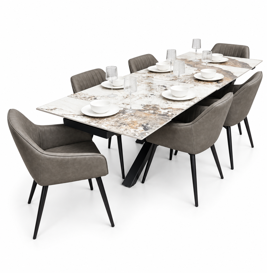 Sorrento Extending Sintered Stone Dining Set + 6 EZ Grey Chairs