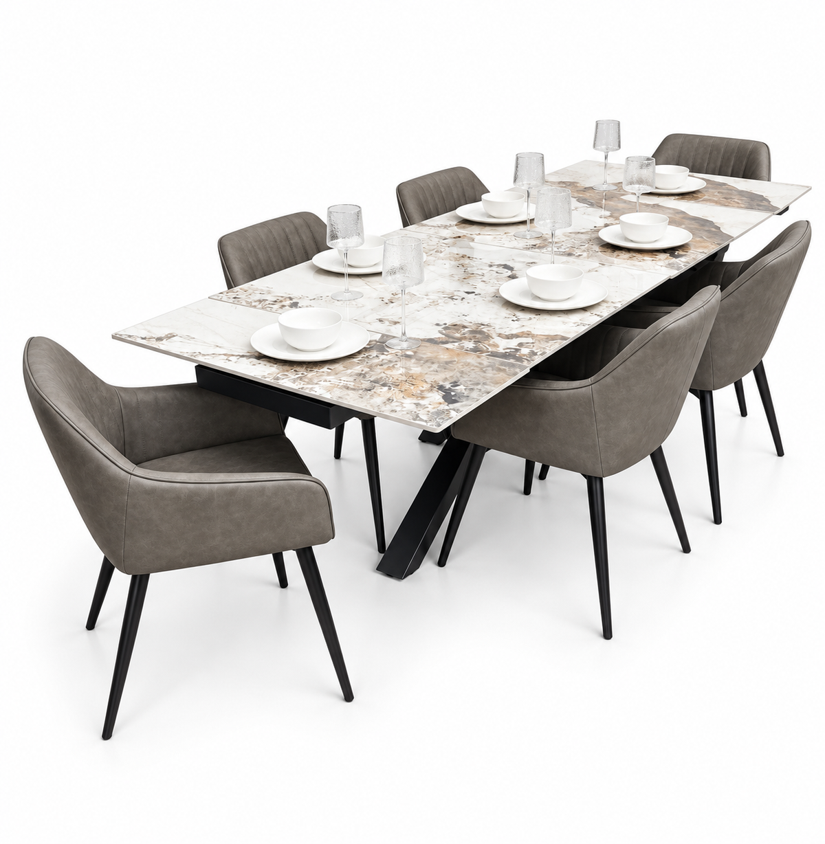 Sorrento Extending Sintered Stone Dining Set + 6 EZ Grey Chairs