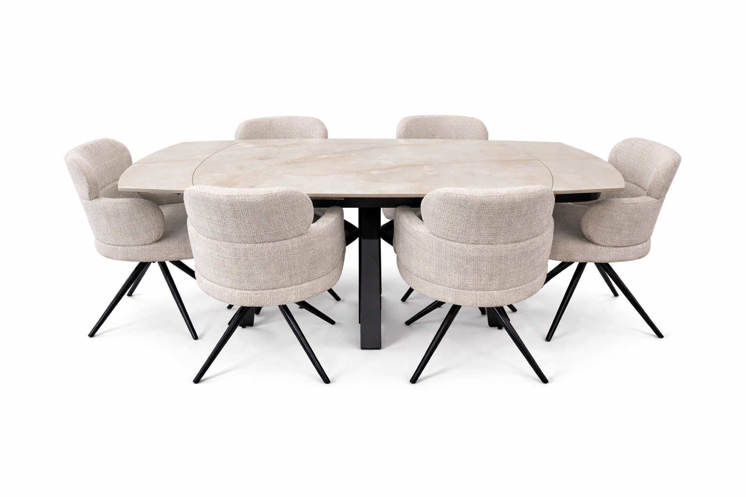 Postiano  Swivel Extension Table 140-200cm + 6 Orbit Chairs